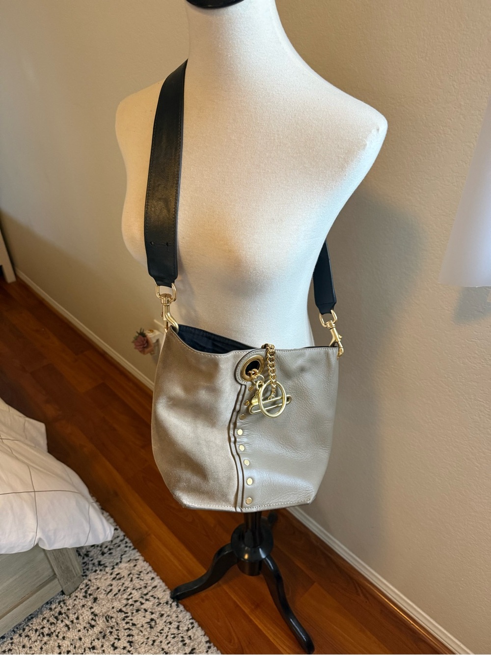 See By Chloe Gold Leather Hobo with Black Shoulder Strap